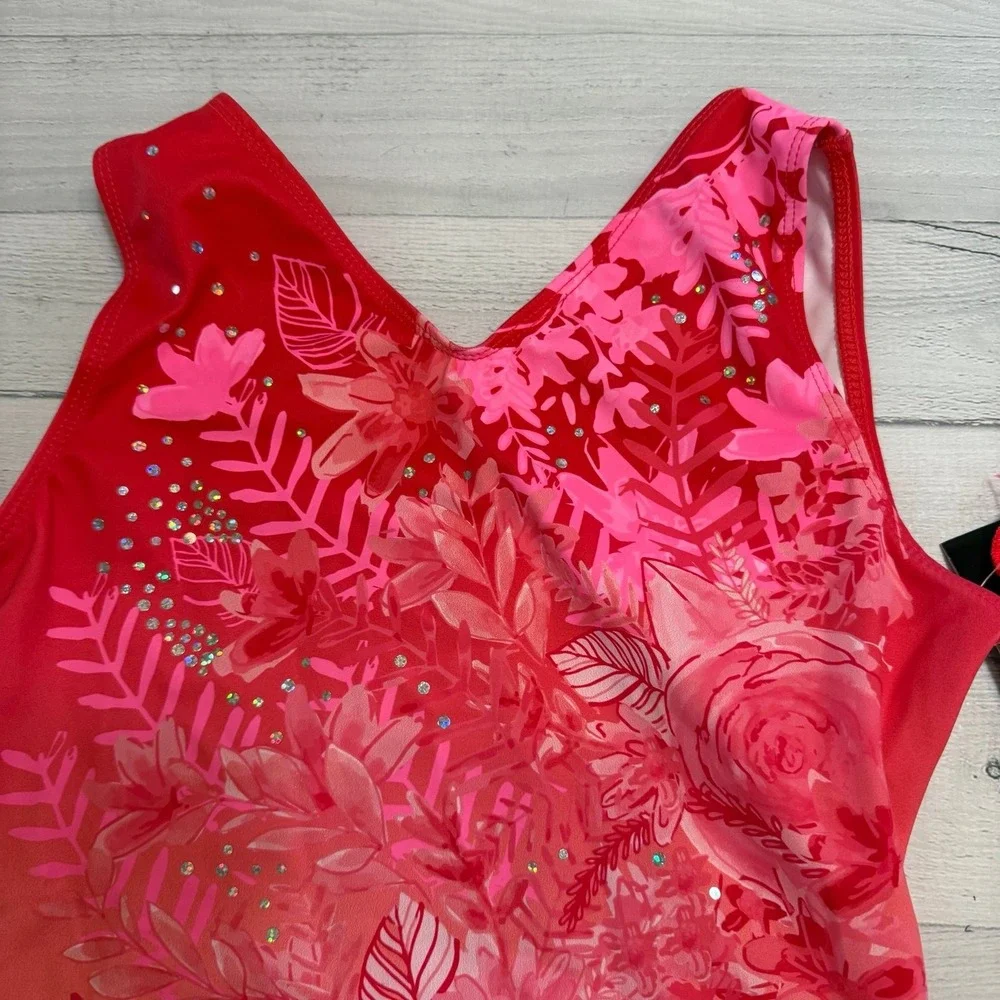 GK Flowers In The Wild Workout Leotard with scrunchie‎ adult medium NEW